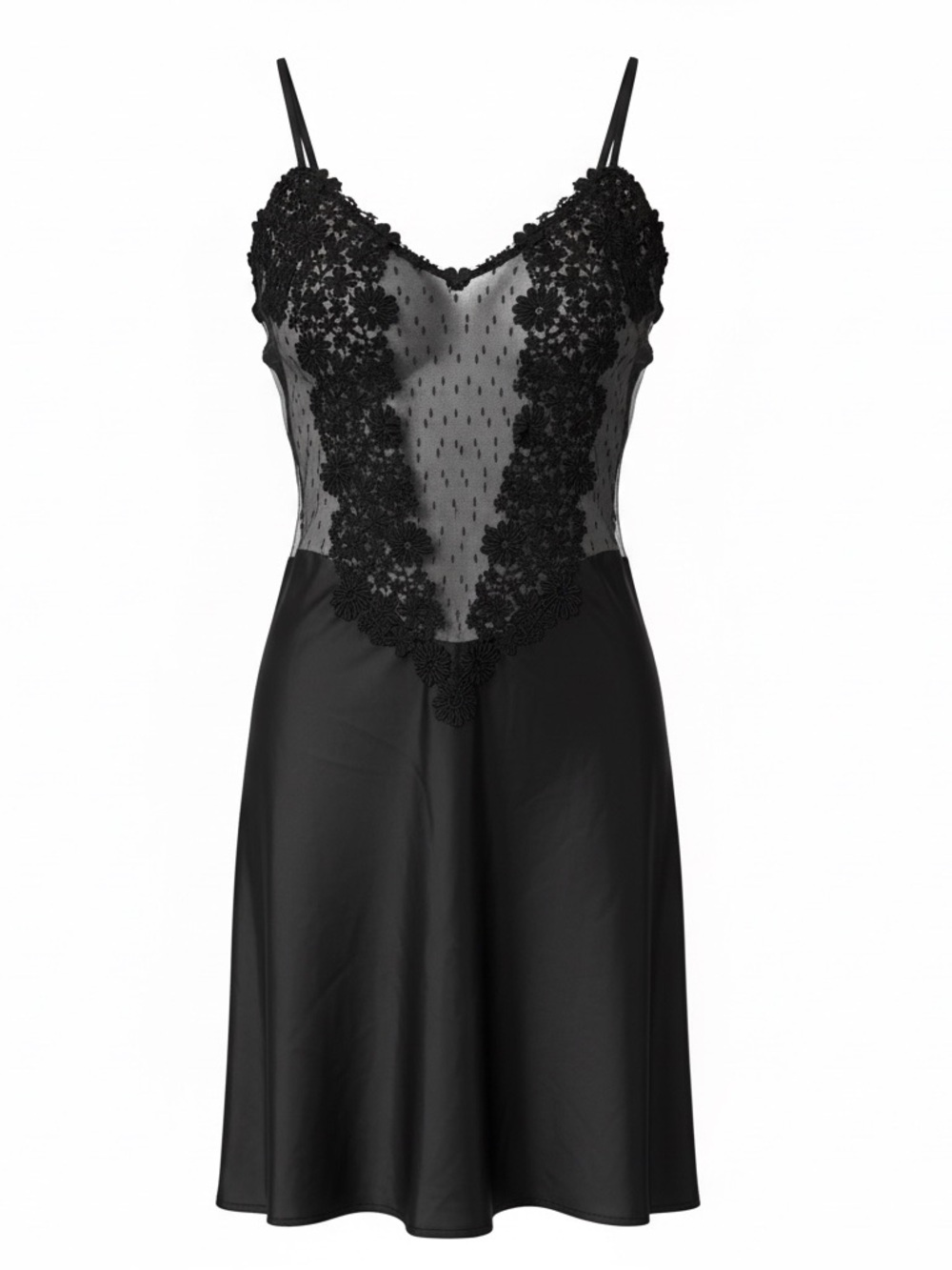 Black Lace Mesh Chemise Slip - Women's Intimates